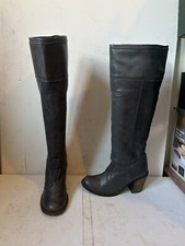 Faith Grey Leather Knee Boots
