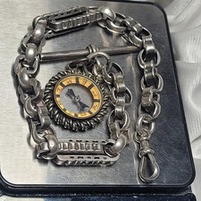 Special Antique Victorian Fancy Links Silver Albert Pocket Watch Chain Compass