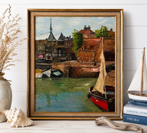 French honfleur harbour oil - harbour,