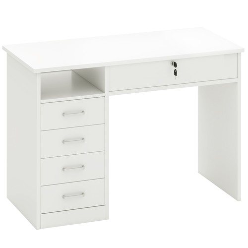 White computer desk with - computer,