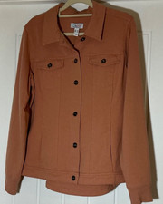 Denim & Co Comfy Denim Style Jacket With Collar Size M in Terracotta New