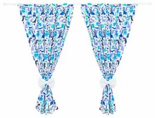 Nursery Window Curtains – Dino Blue Cotton with Bows for Babies & Toddlers
