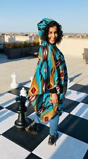 ZooFleece Blue Southwestern Aztec Tribal Indian Hooded Women’s Poncho Cape 