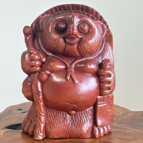 Wood carved japanese tanuki - wood,