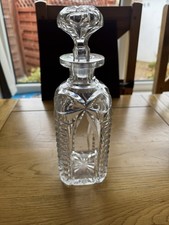 Vintage Heavy Cut Glass Crystal Square Decanter - 28 cm with Stopper