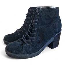 Womens Topshop Black Suede Lace Up Ankle Boots Size 39 UK 6 Block Heel