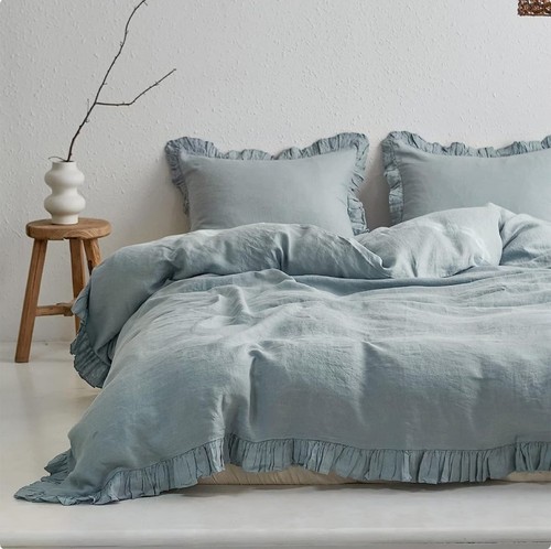 Ruffle linen bedding dusty - ruffle, in