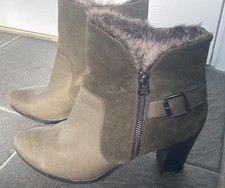 Hispanitas Womens Green Leather Suede Heeled Fur Ankle Boots Size 41