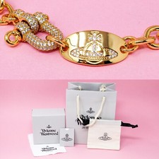Vivienne Westwood Bracelet Gold Plated Locket Orb Charm White Crystals & Box Set