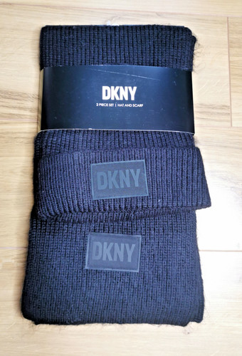 Dkny black hat and scarf - black,