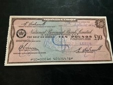National Provincial Bank Limited £10 Travellers Cheque 15/9/64