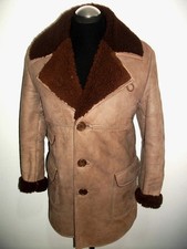 ANARTEX SHEARLING SHEEPSKIN OVERCOAT JACKET COAT S Brown Military TRENCH Blazer