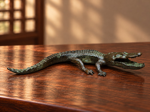 Bronze crocodile sculpture - bronze,