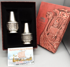 Vintage Norwegian Konge Tinn Pewter Norsemen Salt & Pepper Pots Shakers -Unused