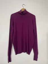 John Smedley Purple Mens Merino Wool Knit Polo Roll Neck Jumper - Sz Large L