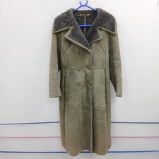 Antartex Sheepskin Coat Womens C36 UK 10 Khaki Green Double Breasted Long RMF30