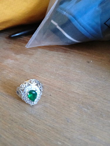 Silver oval green gemstone - oval,