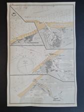 Antique 1910 nautical map / chart - Ostend -Nieuport - Dunkerque - Blankenberghe