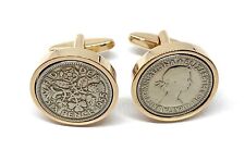 1955 Sixpence Cufflinks Mens 70th Birthday Gift Rose Gold Plated Heads @ Tails