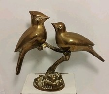 Vintage Brass Birds Cardinals/Love Birds Perched On A Branch Figurine 6”  Bird