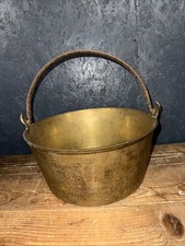 Large Vintage Brass Jam Pan Preserve Pot Swing Iron Handle Cooking Pot