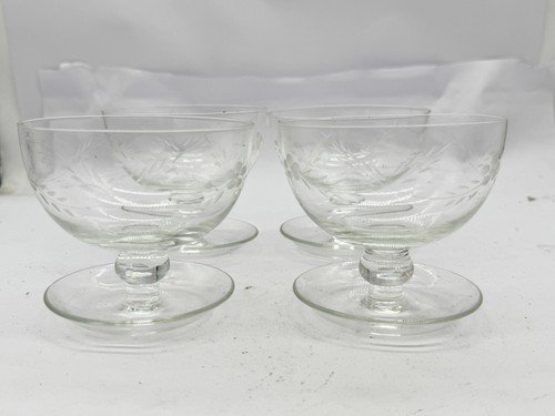 Vintage etched glass dessert - glass,