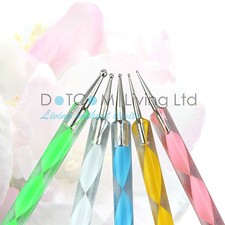 Nail Art Dotting Pen Crystal Marbleizing Tool Kit Set Manicure Painting 2-Way X5