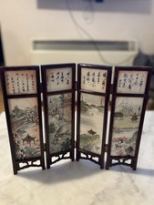 CHINESE  DESK TOP CERAMIC TILE FOLDING SCREEN HANDMADE MASTER DUBBLE SIDE