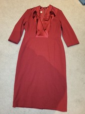HOBBS BURGUNDY KNEE LENGTH 3/4 SLEEVE SZ 14 DRESS SATIN SMART FORMAL