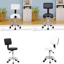Adjustable Saddle Salon Stool Chair with Backrest Gas Lift Leather White & Black