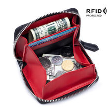 New Women Men RFID Real Leather Small Short Wallet Zipper Coin Purse Card Holder