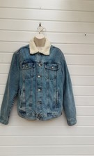 DENIM JACKET,COAT,FAUX FUR,50S,60S,70S,80S RETRO STYLE,POCKETS,SIZE S, 38",12 AP
