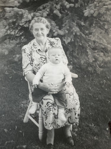 Proud grandma baby - old, chair