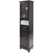 Bowery Hill Adjustable Shelf Modern Solid Wood Tall Linen Cabinet in Black
