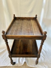 ANTIQUE OAK TURNED LEGGED WHEELED TEA TROLLEY