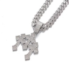 Iced Out Stacked Cross Pendant Necklace for Men 13mm Cuban Chain Hip Hop Jewelry