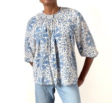 Tucker Silk Blouse -  Blue / Cream Paisley - Label S-  Fit M / L  - UK 12 /14