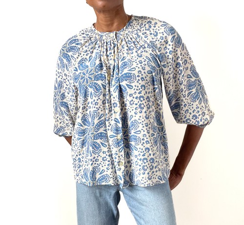 Tucker silk blouse blue - -,  blue