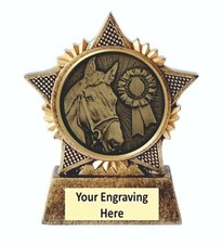 Horse Trophy Star Award 90mm Antique Gold Resin Equestrian Free Engraving B