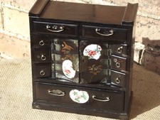 Small Japanese Black Lacquer Kodansu or Tansu Desk top cabinet 11 drawer 2 door