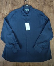 M&S Tailored Fit Italian Linen Miracle Shirt 3XL & 4XL - Navy