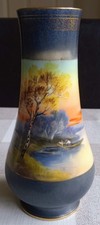 Gorgeous hand decorated 1920s Japanese Noritake vase, fishing scene
