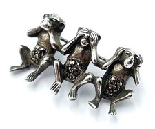 THREE MONKEYS SILVER BROOCH