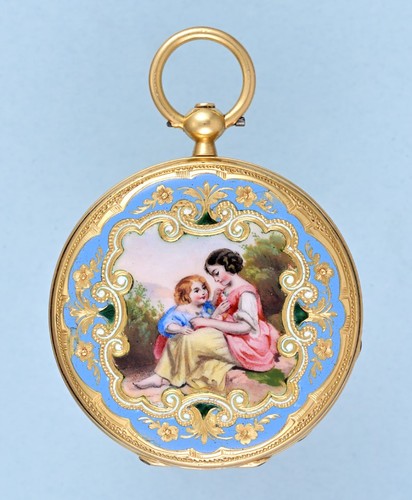 Gold and enamel ladies hunting - gold,