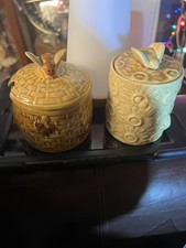 2 Vintage Honey Pots with bees