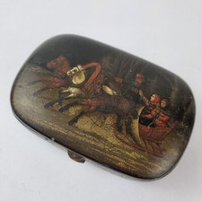 Antique 19th Century Papier Mache Lacquer Painted Children Horse Drawn Sleigh