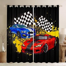 Race Sports Car Curtains,Black