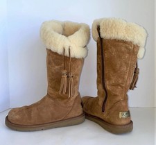 UGG Plumdale 1894 Chestnut Suede Tall Zip Sheepskin Winter Warm Boots US 9 UK7.5