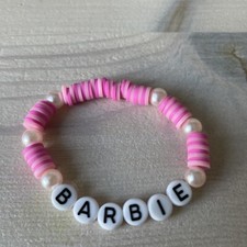 Handmade Stretch Barbie Bracelet With Polymer clay Beads in pink mix 