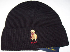 NWT Polo Ralph Lauren Black GOLDEN RETRIEVER DOG Wool-Blend Knit Beanie Hat Men